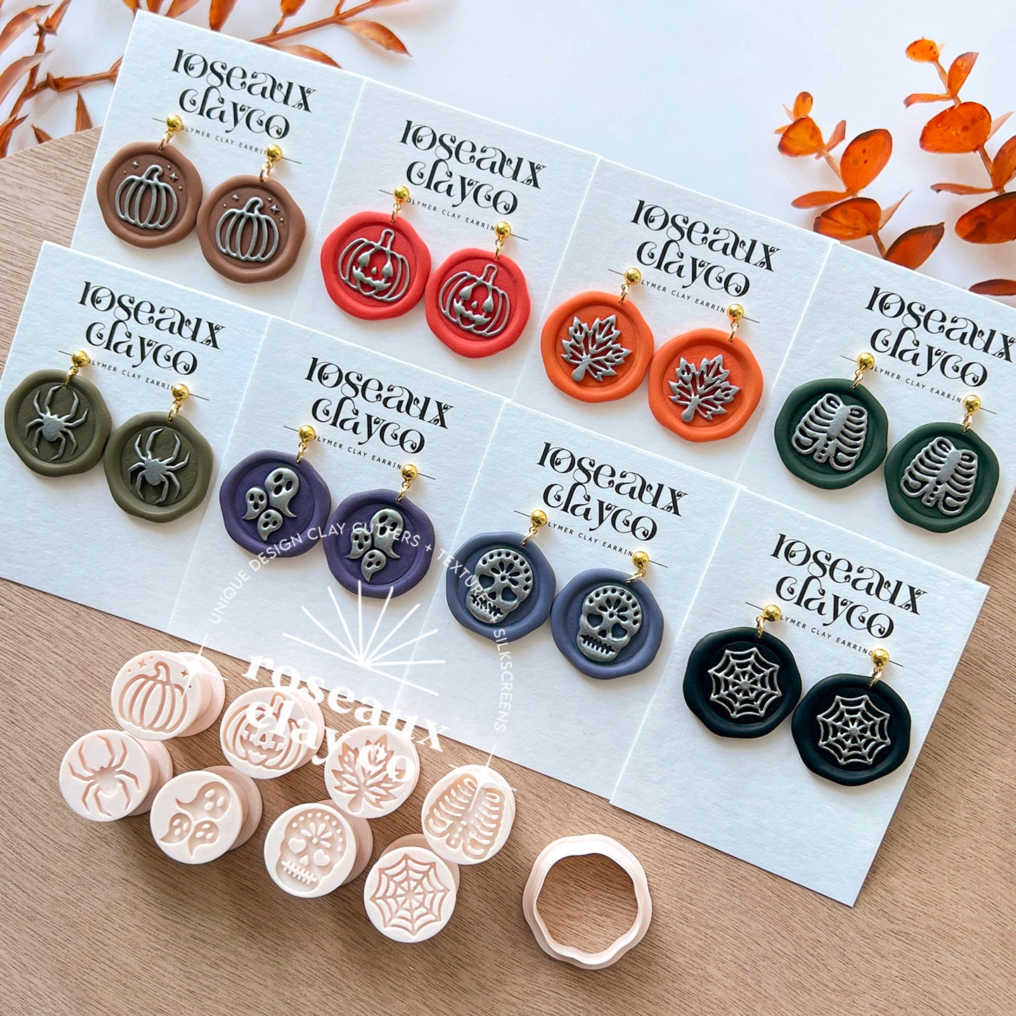 RoseauxClayCo Fall Halloween Wax Seal Stamp Clay Cutters