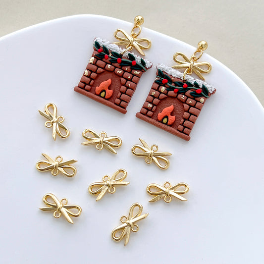 10PCS 14K Gold Plated Double Hole Bowknot Earring Charms