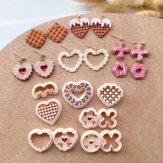 Valentines Polymer Clay Cutter | Cookie Clay Earring Cutter Set | Heart Shaped Waffle Polymer Clay Cutter | XOXO Donut Cutter