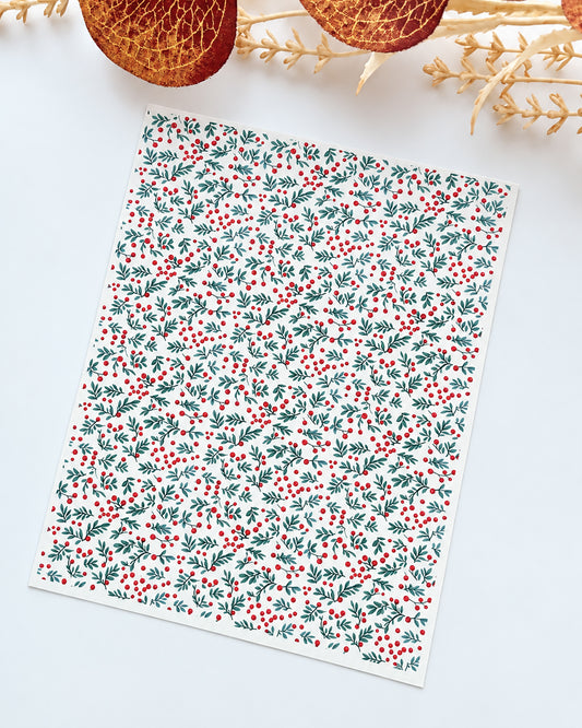 Red Berry Sprigs Polymer Clay Transfer Paper