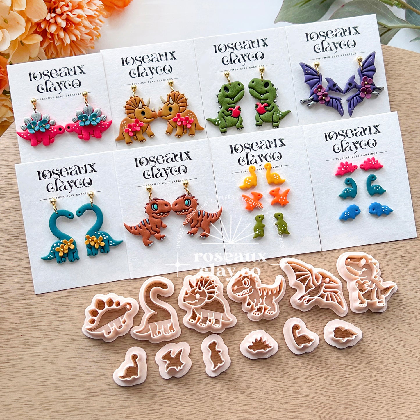 RoseauxClayCo Dinosaur Polymer Clay Cutters