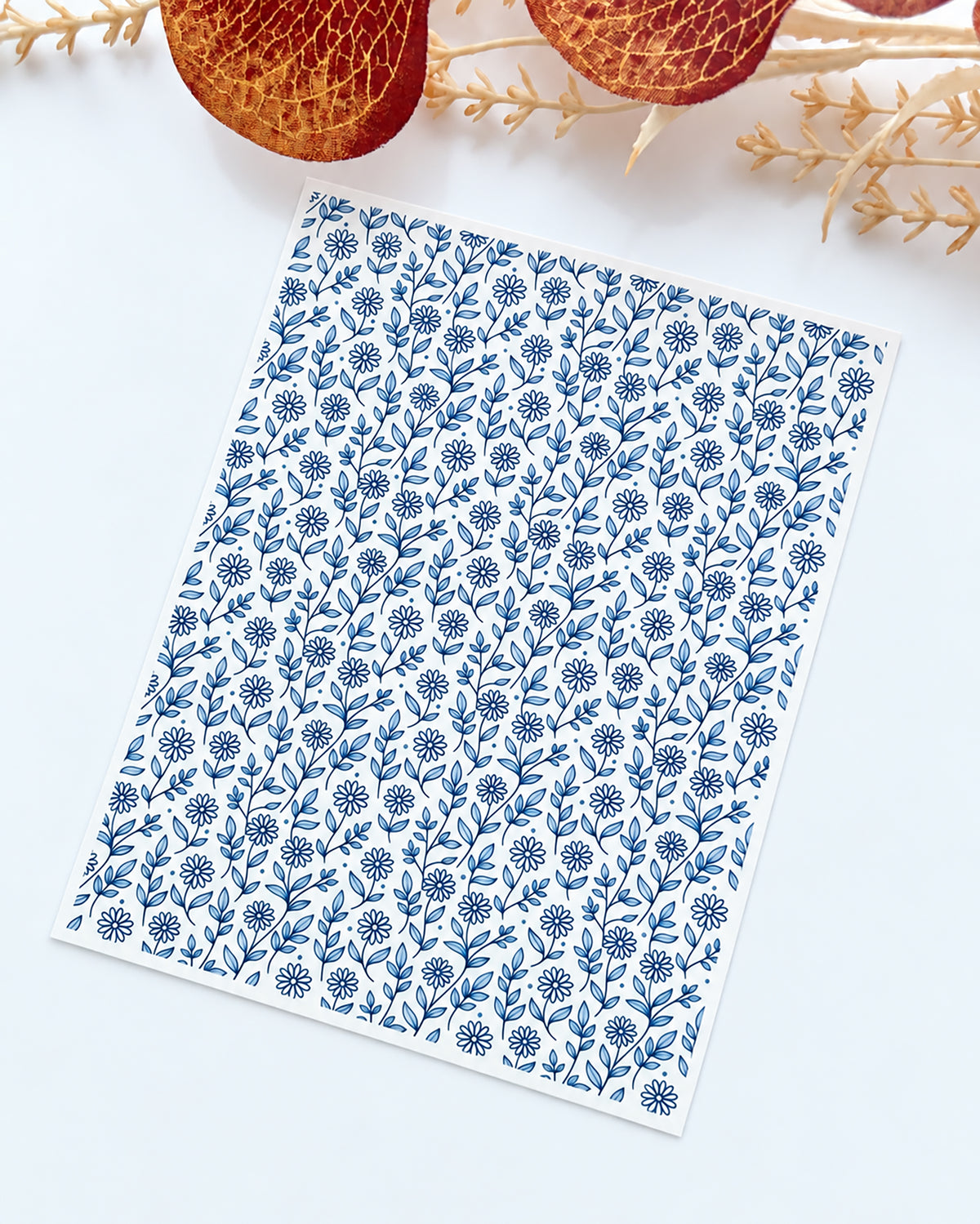 Blue Floral Vines Polymer Clay Transfer Paper