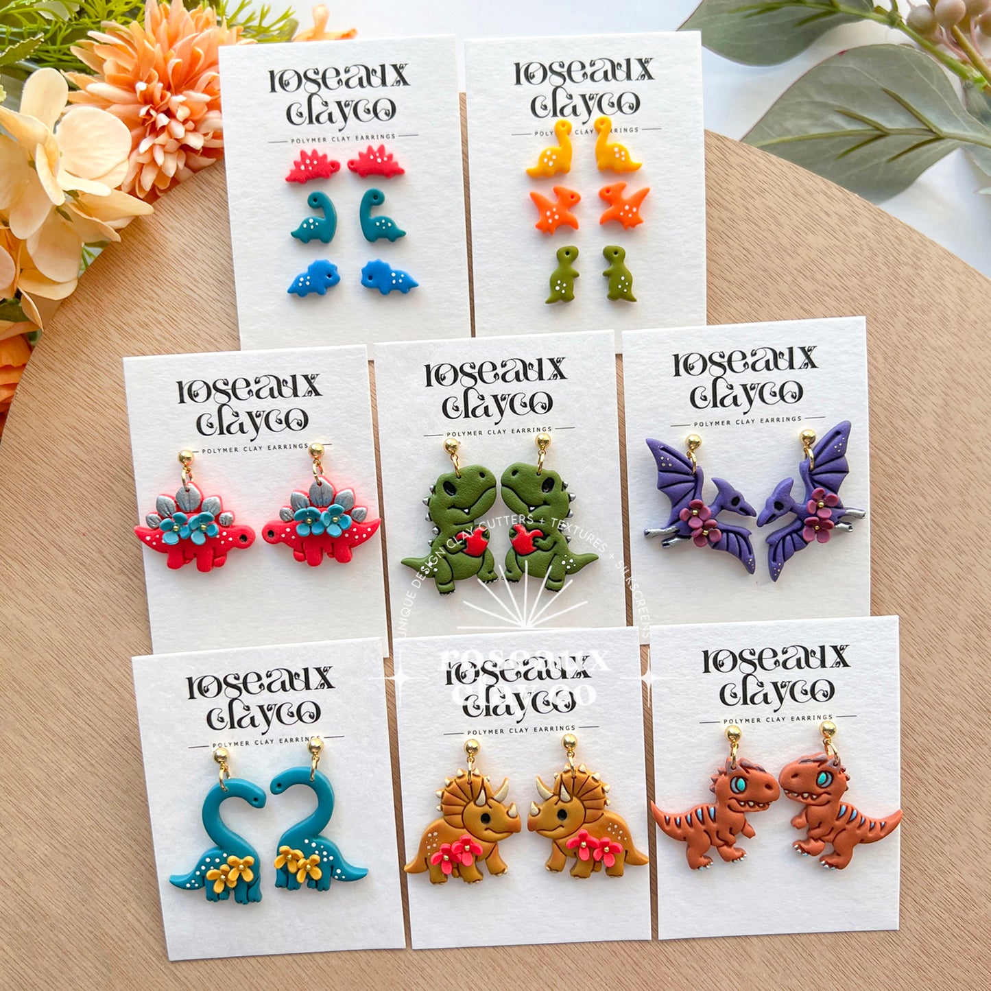 RoseauxClayCo Dinosaur Polymer Clay Earrings