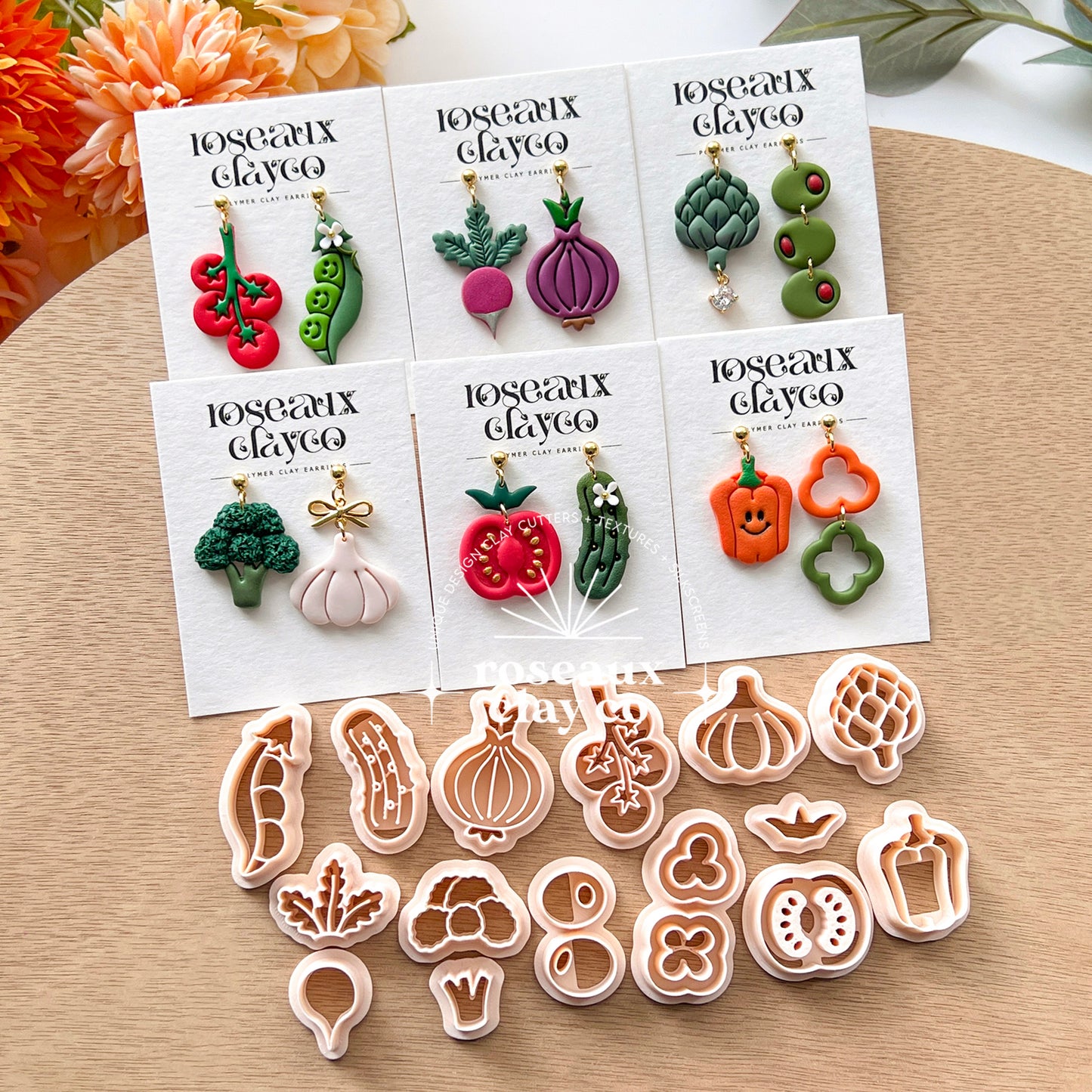 RoseauxClayCo Veggies Polymer Clay Cutter Set
