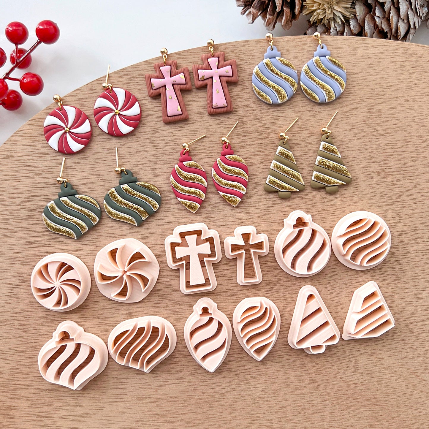 Christmas Ornaments Polymer Clay Cutters | Holiday Clay Earring Cutters Set for Jewelry Making