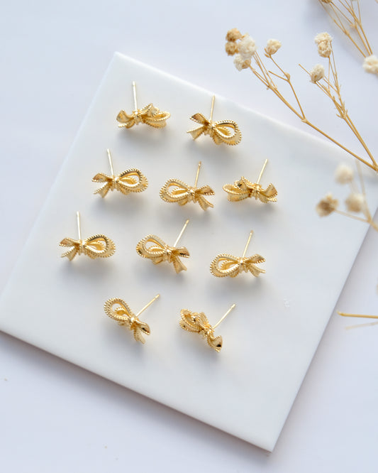 10 Pcs 14K Real Gold Plated Bowknot Earring Posts