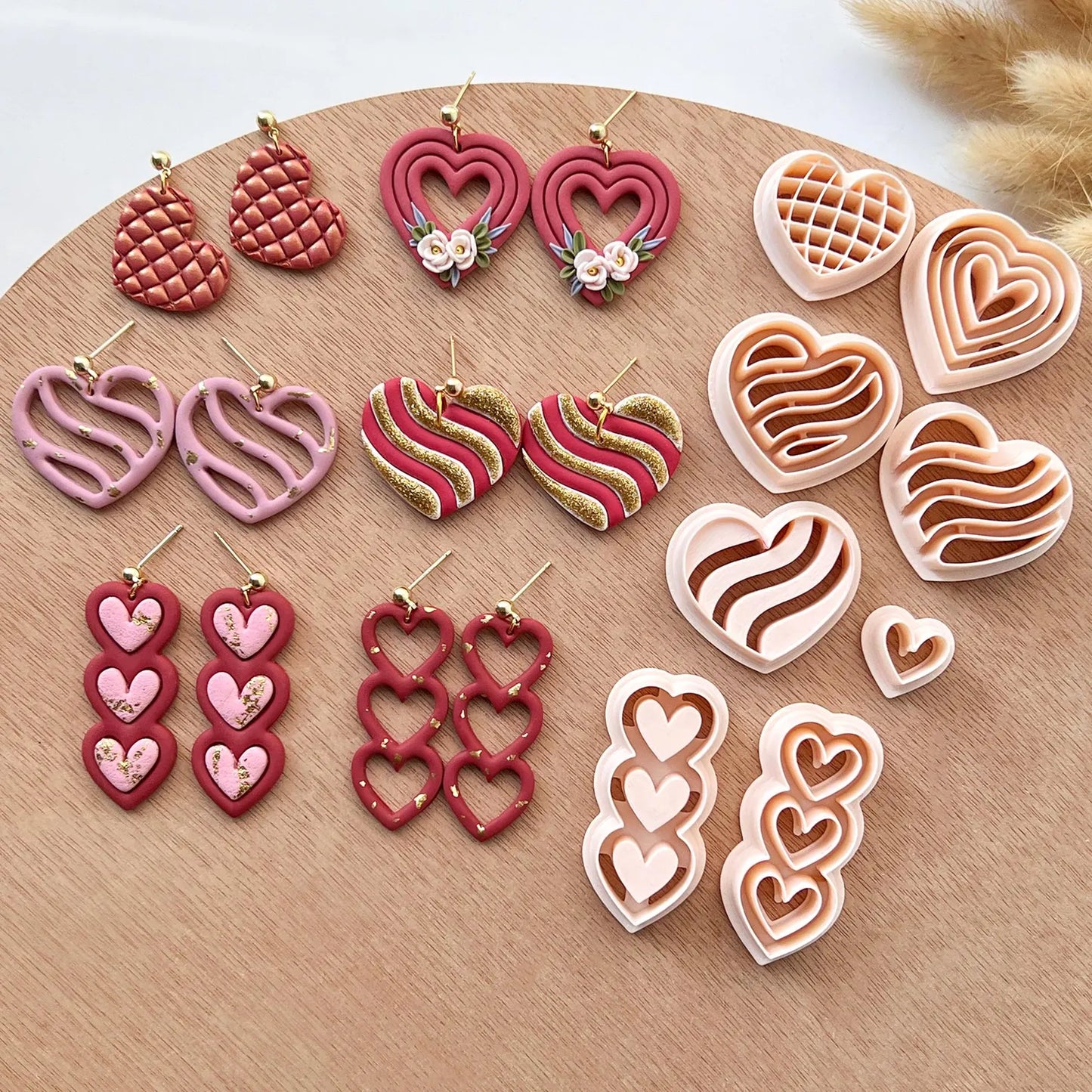 Valentines Polymer Clay Cutters | Love Heart Shaped Clay Earring Cutter | Embossing Cutters Set | Jewelry Making Gifts for Her