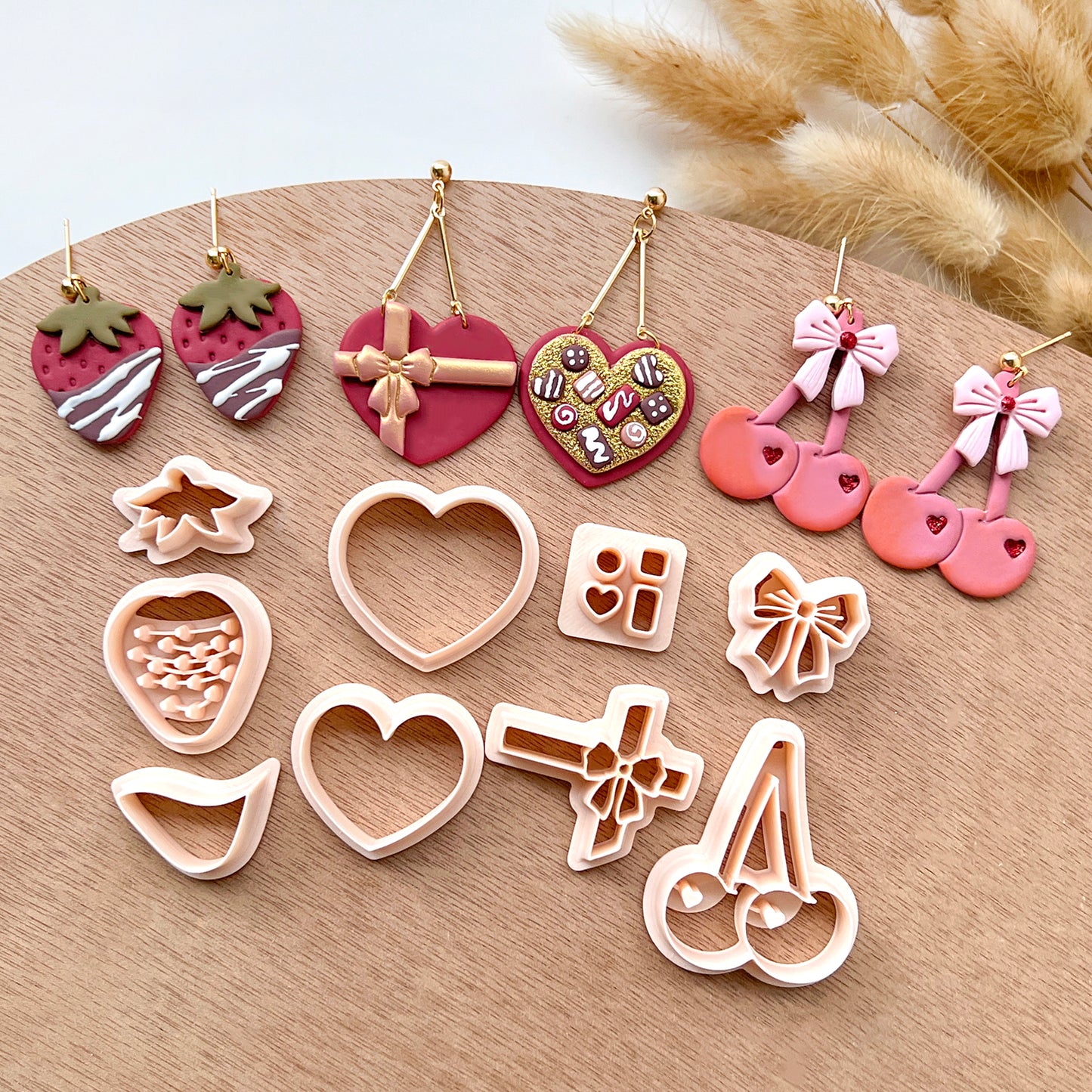 Valentines Polymer Clay Cutters | Heart Shaped Chocolate Clay Earring Cutters | Cherry | Strawberry Cutters