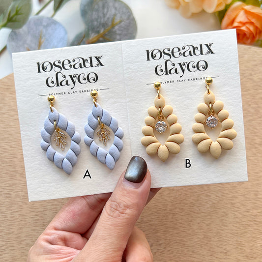 RoseauxClayCo Scalloped Teardrop Polymer Clay Earrings