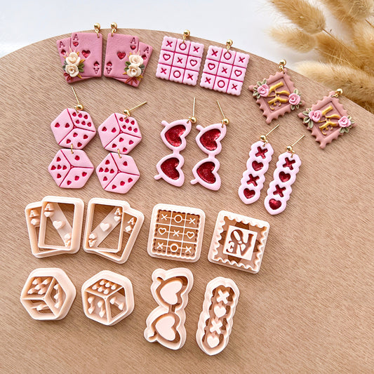 Valentines Polymer Clay Cutters | XOXO Clay Earring Cutter Set | Love Dice | Poker | Sunglasses