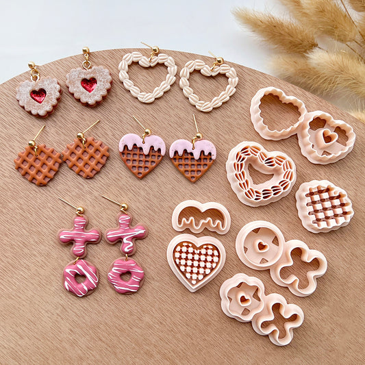 Valentines Polymer Clay Cutter | Cookie Clay Earring Cutter Set | Heart Shaped Waffle Polymer Clay Cutter | XOXO Donut Cutter