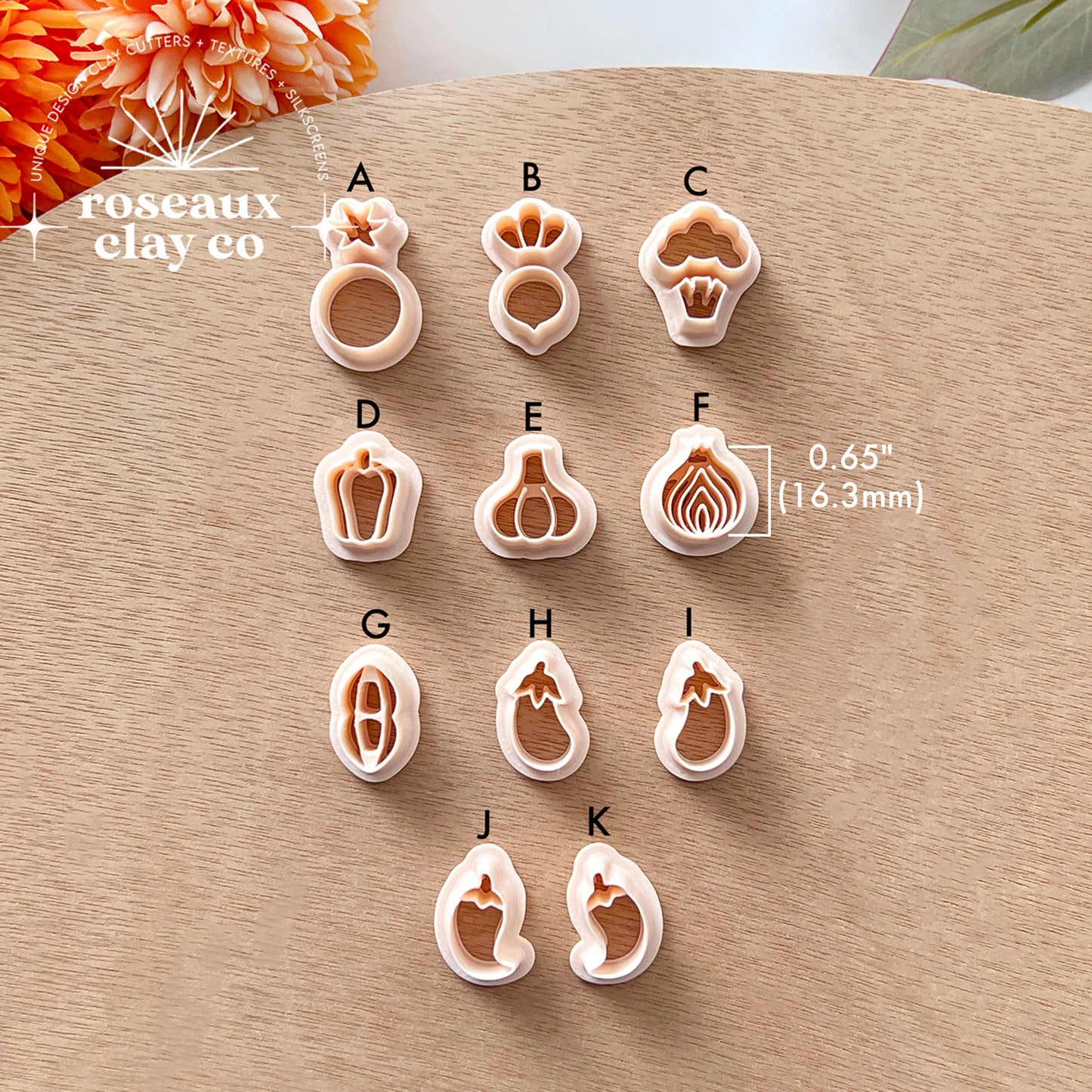 RoseauxClayCo Veggies Stud Polymer Clay Cutters