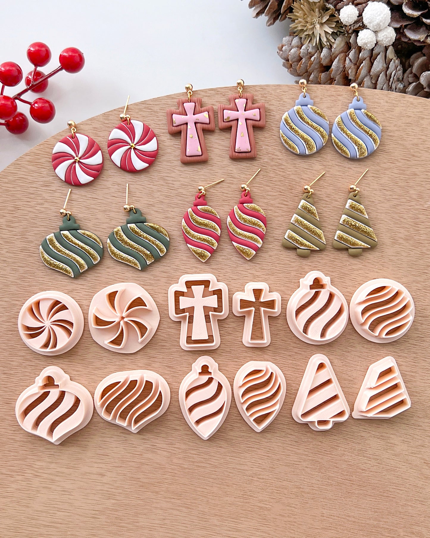 Christmas Ornaments Polymer Clay Cutters | Holiday Clay Earring Cutters Set for Jewelry Making