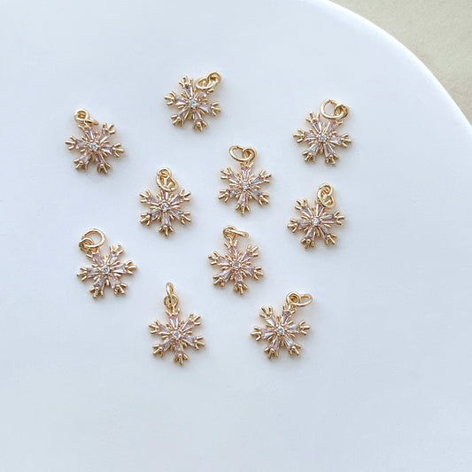 14K Gold Plated Clear Zircon Snowflake Earring Charms