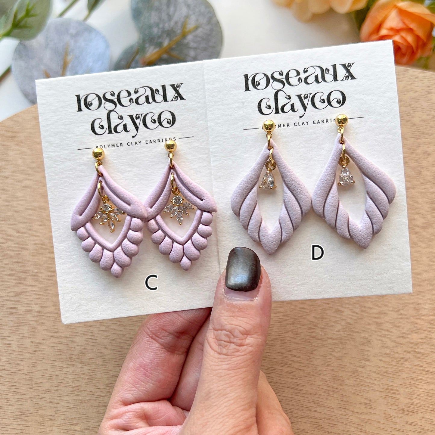 RoseauxClayCo Scalloped Teardrop Polymer Clay Earrings