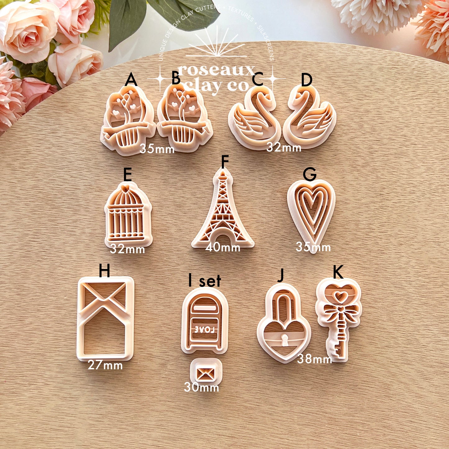 RoseauxClayCo Valentine's Day Polymer Clay Cutters Set