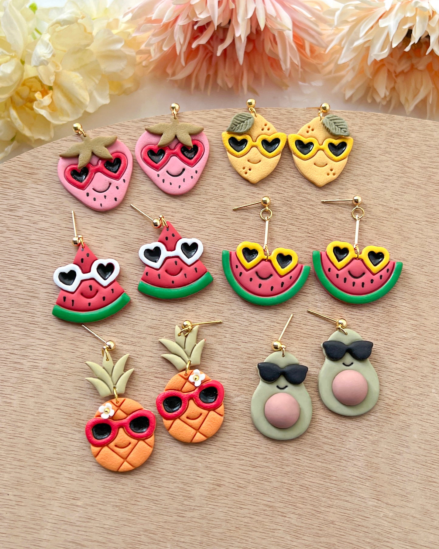 Fruits with Sunglasses Polymer Clay Cutters | Cool Fruit Clay Cutters | Clay Cutter Set | Clay Earring Cutters | Watermelon Pineapple Lemon