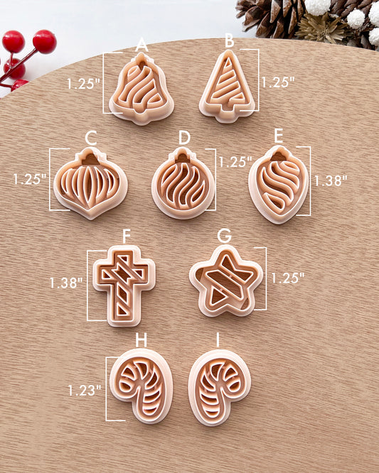 Winter Holiday Ornaments Clay Earring Cutters