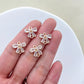 10PCS 14K Gold Plated Clear Zircon Double Hole Bowknot Bow Earring Charms