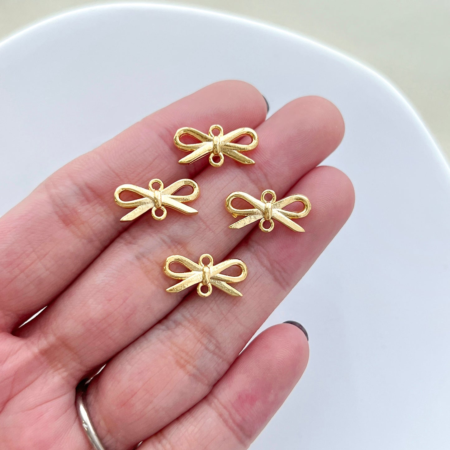 10PCS 14K Gold Plated Double Hole Bowknot Earring Charms