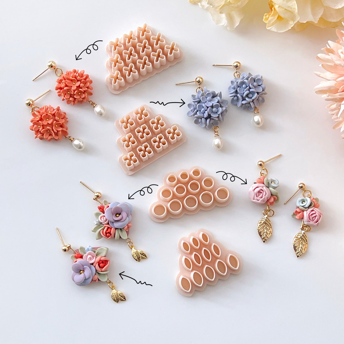 Mini Flower Polymer Clay Cutters | Polymer Clay Petal Foam Pad | Dotting Pen Tool | Clay Ball Tool | Polymer Clay Tools | Jewelry Making