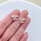 10PCS 14K Gold Plated Clear Zircon Double Hole Bowknot Bow Earring Charms