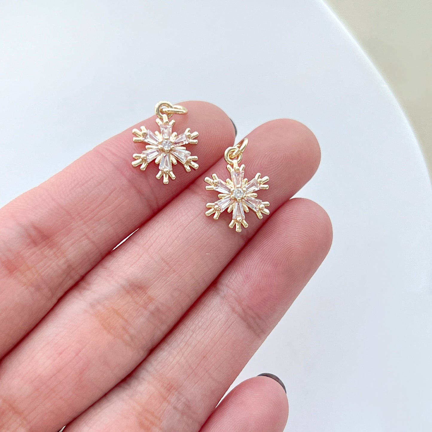 10PCS 14K Gold Plated Clear Zircon Snowflake Earring Charms