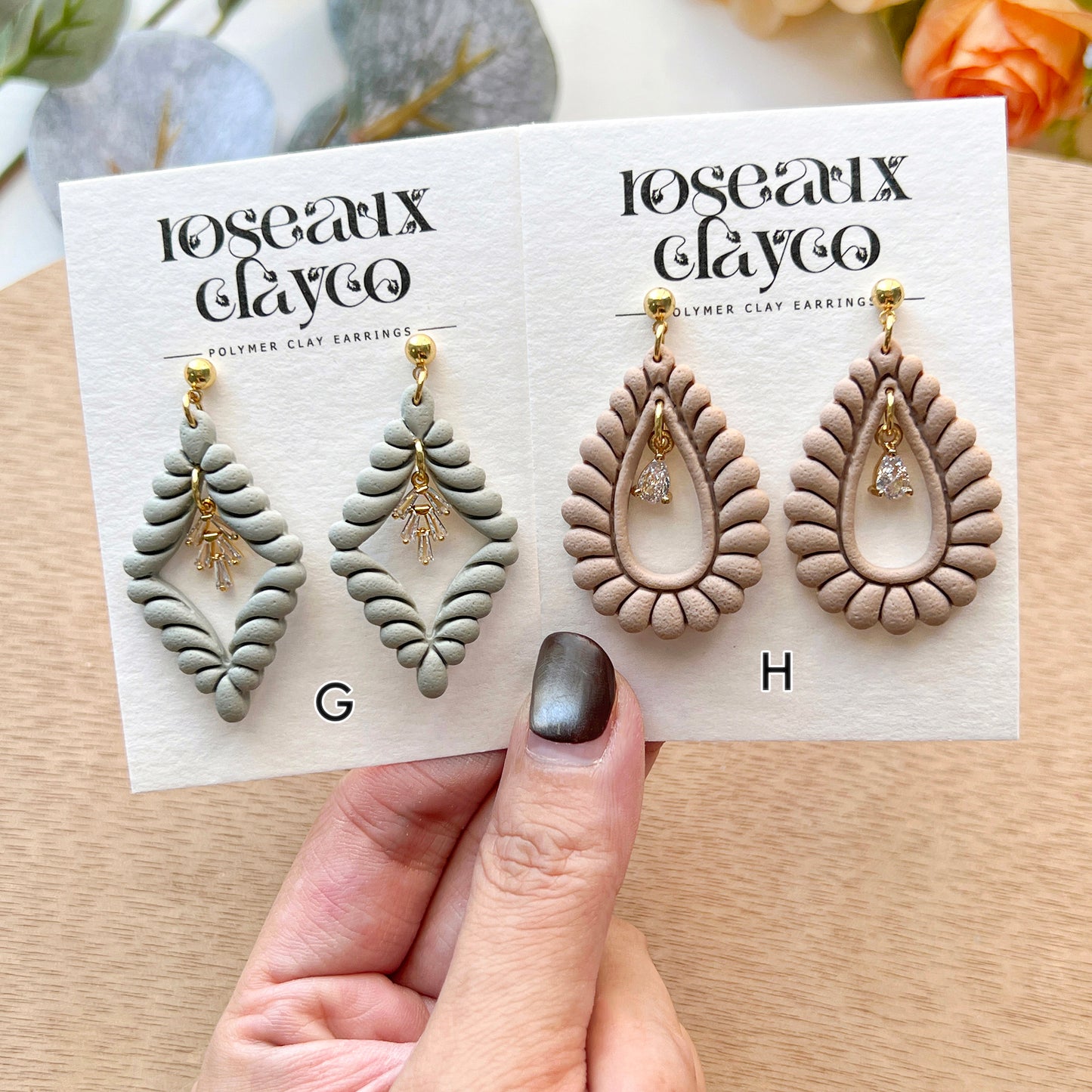 RoseauxClayCo Scalloped Teardrop Polymer Clay Earrings