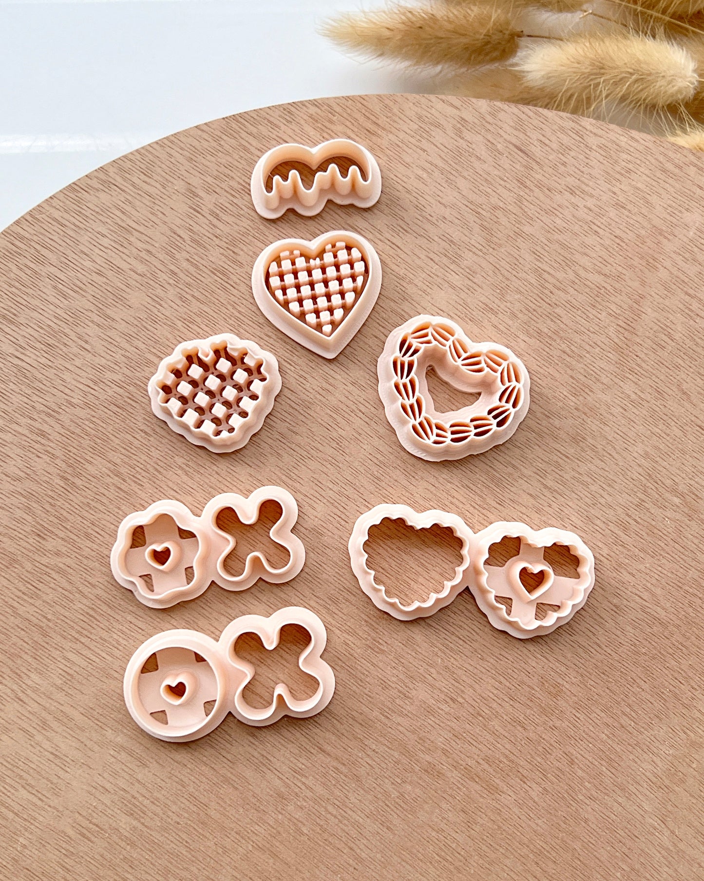 Valentines Polymer Clay Cutter | Cookie Clay Earring Cutter Set | Heart Shaped Waffle Polymer Clay Cutter | XOXO Donut Cutter