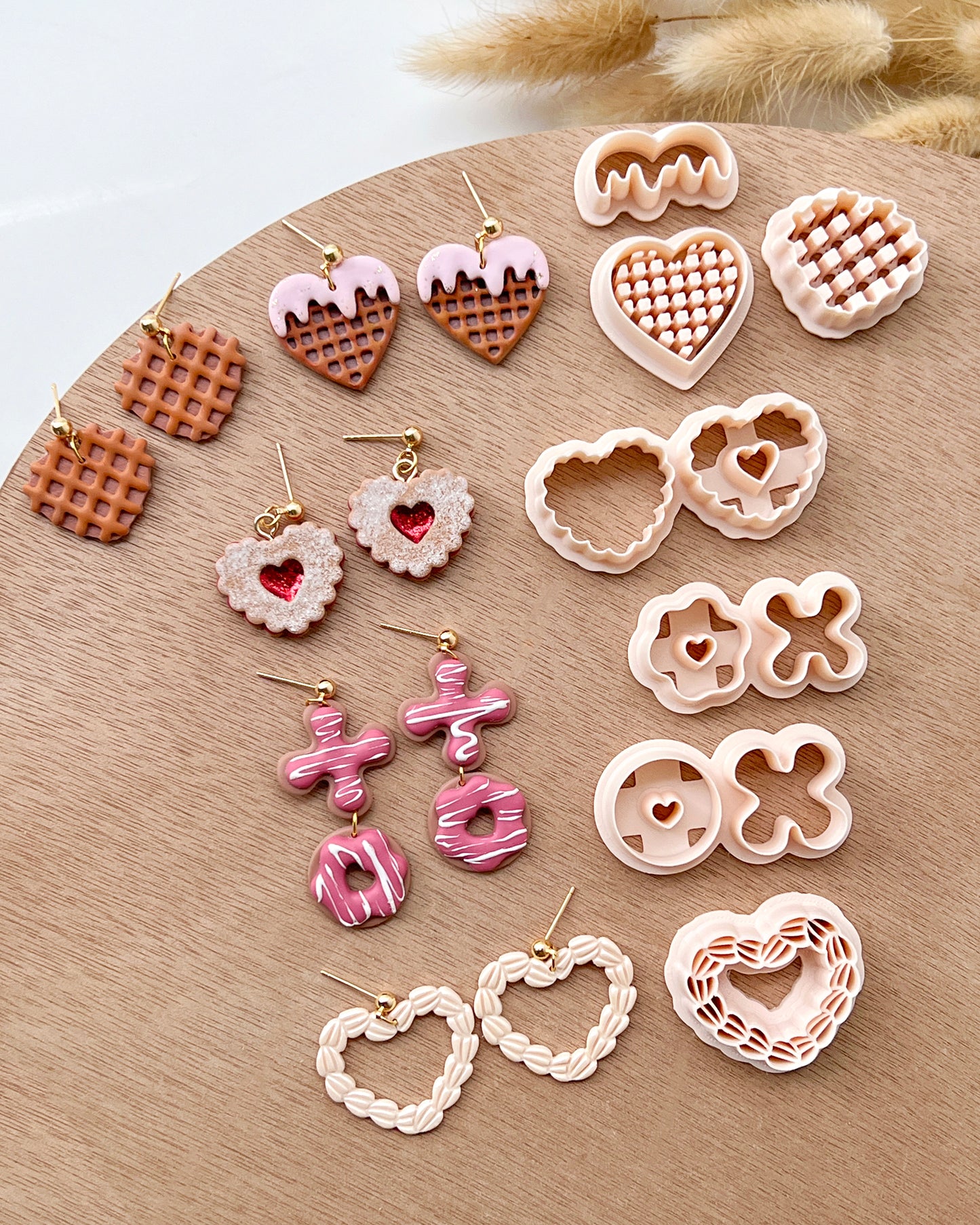 Valentines Polymer Clay Cutter | Cookie Clay Earring Cutter Set | Heart Shaped Waffle Polymer Clay Cutter | XOXO Donut Cutter