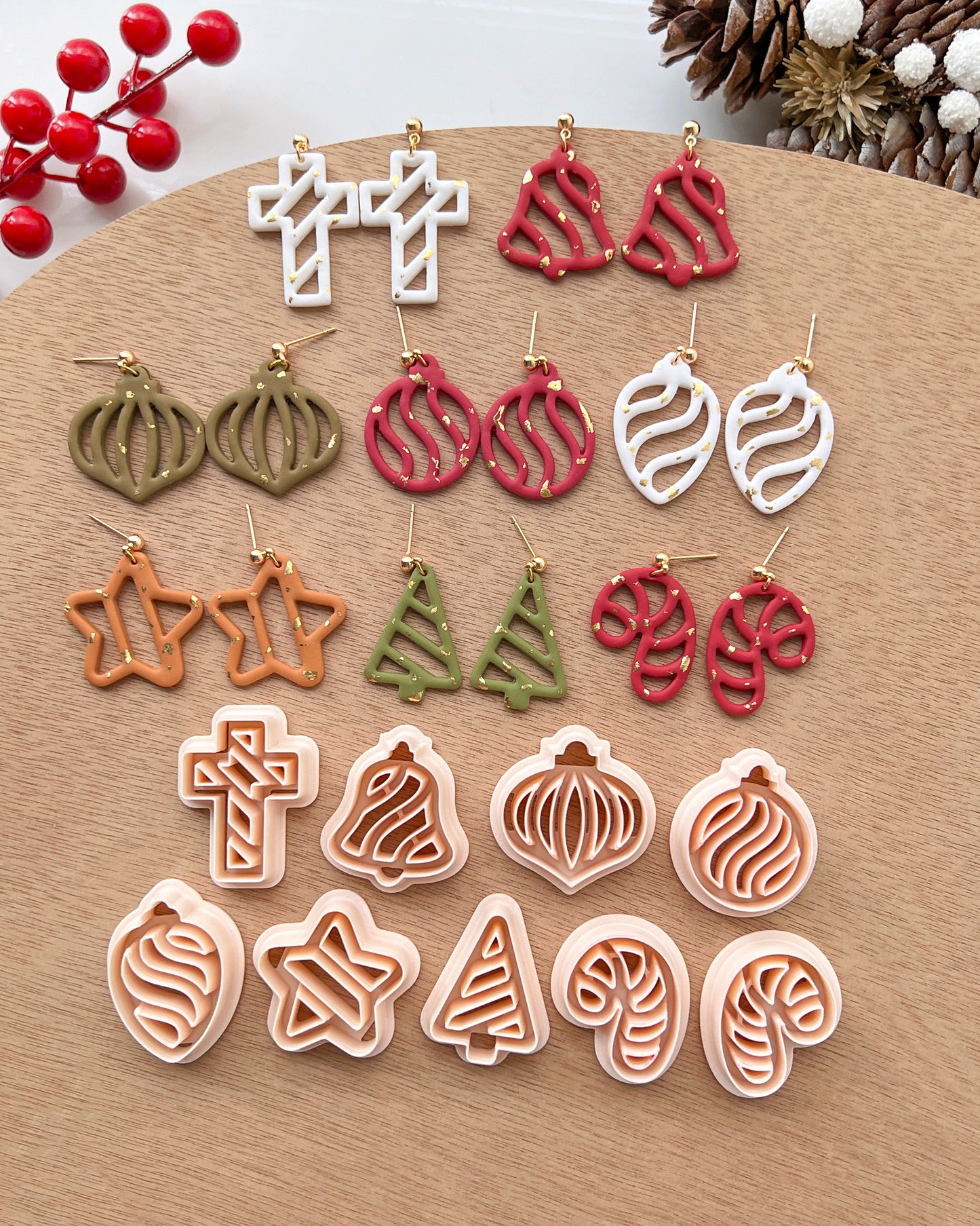 Winter Christmas Polymer Clay Cutters | Holiday Ornaments Clay Earring Cutters Set for Jewelry Making