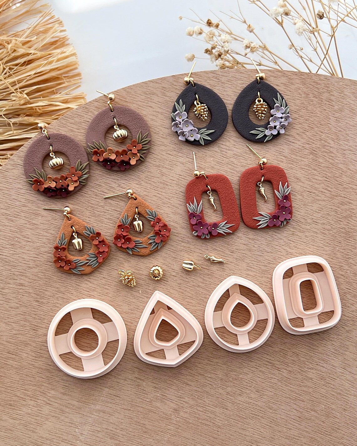 2024 Donut Polymer Clay Cutters & Earring Charms | Essentials Fall Clay Earring Kits| Fall Autumn 14K Gold Plated Charms | Polymer Clay Tools