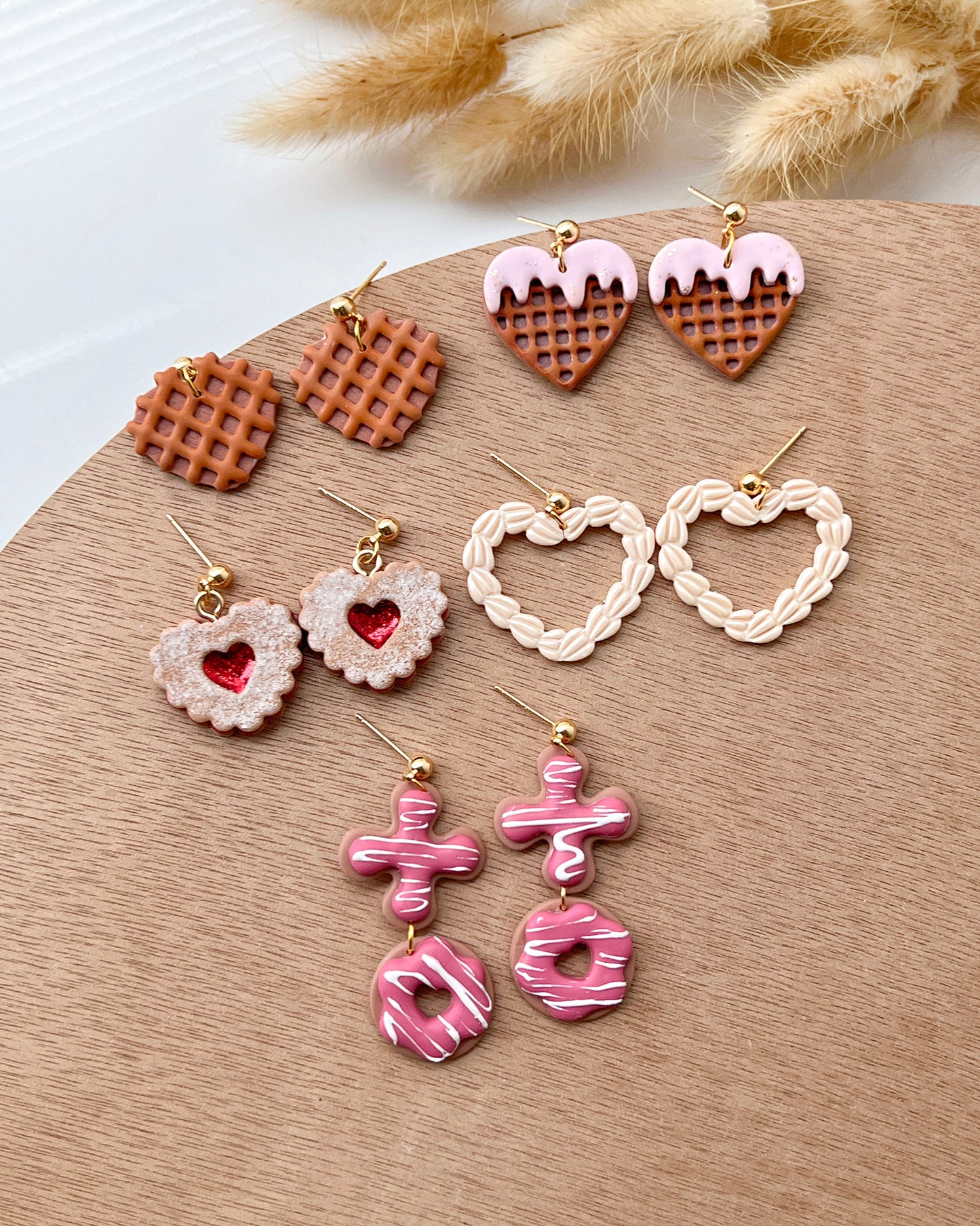 Valentines Polymer Clay Cutter | Cookie Clay Earring Cutter Set | Heart Shaped Waffle Polymer Clay Cutter | XOXO Donut Cutter