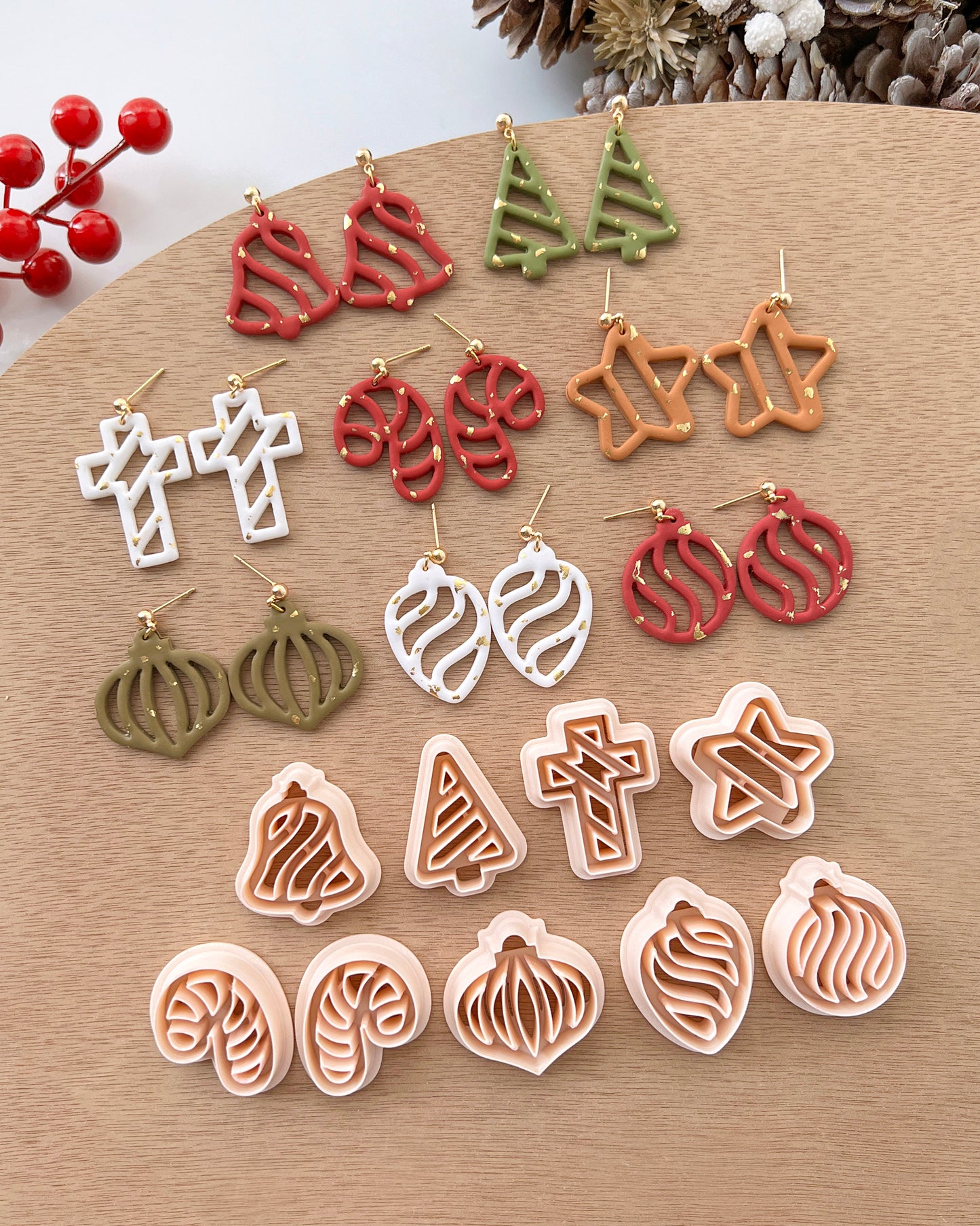 Winter Christmas Polymer Clay Cutters | Holiday Ornaments Clay Earring Cutters Set for Jewelry Making