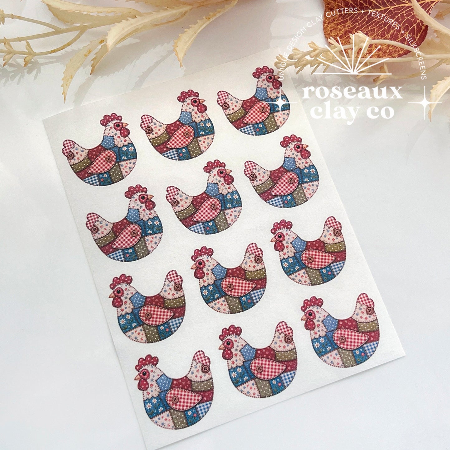 Patchwork Hen Polymer Clay Transfer Paper & Matching Cutter