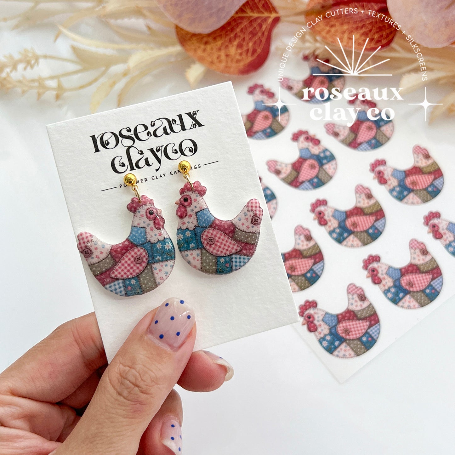 Patchwork Hen Polymer Clay Transfer Paper & Matching Cutter