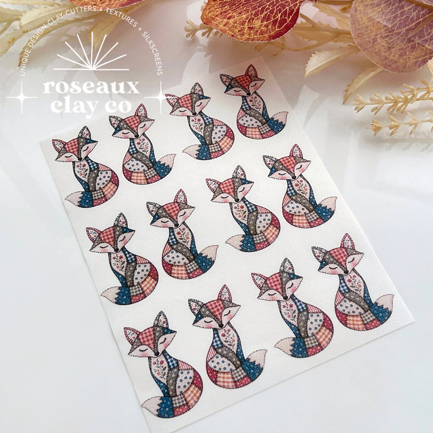 Patchwork Fox Polymer Clay Transfer Paper & Matching Cutter