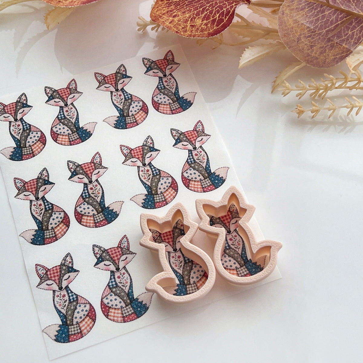 Patchwork Fox Polymer Clay Transfer Paper & Matching Cutter