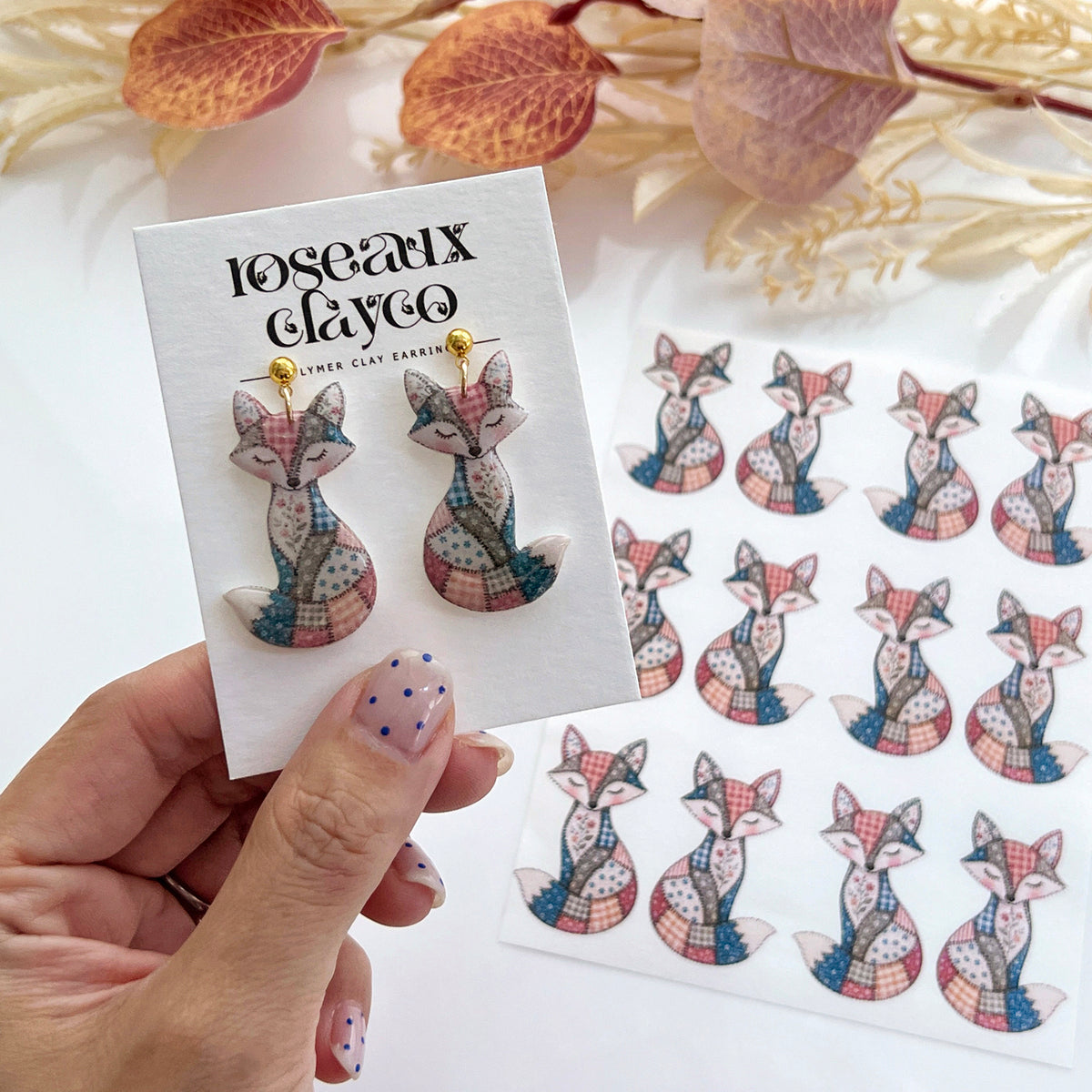 Patchwork Fox Polymer Clay Transfer Paper & Matching Cutter