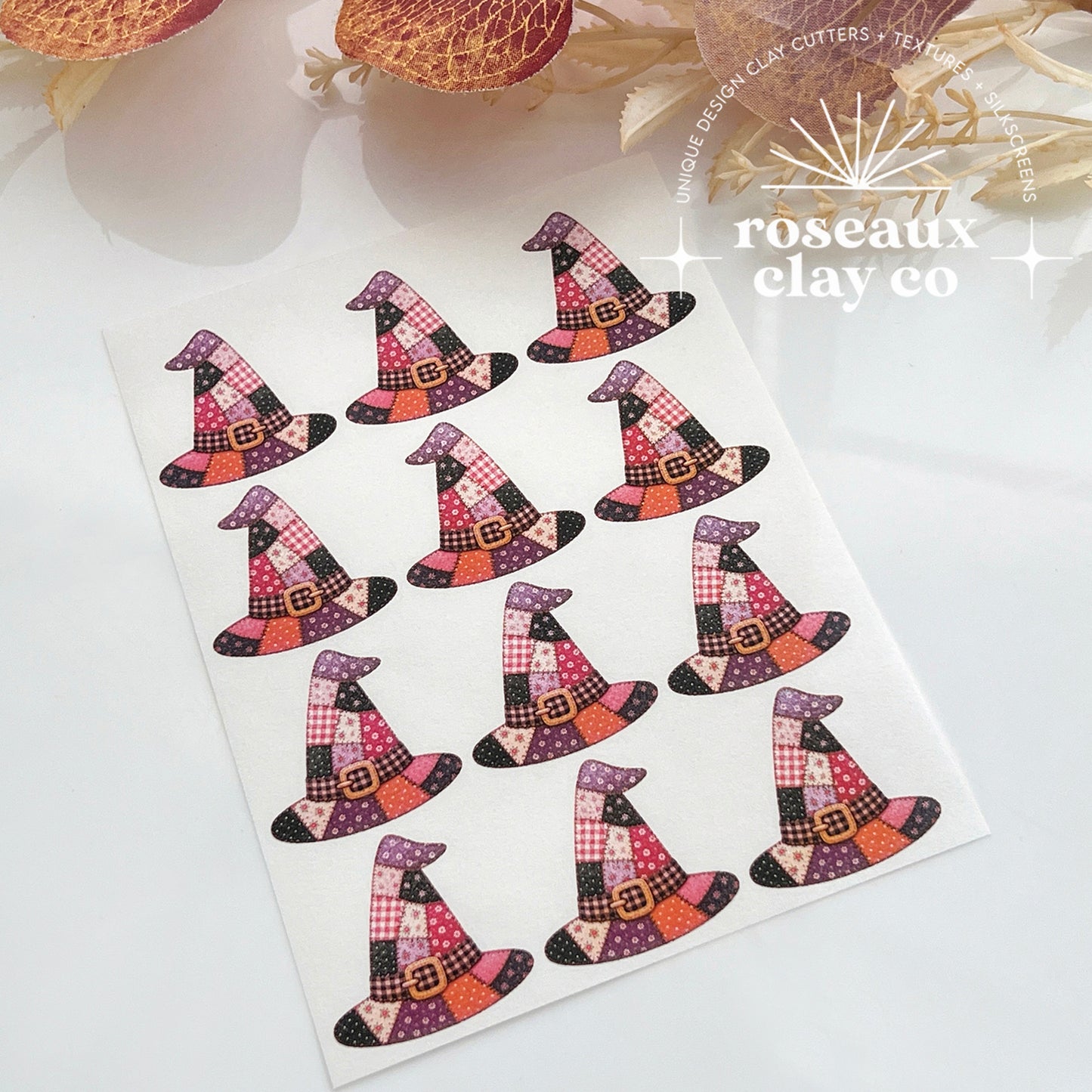 Patchwork Witch Hat Polymer Clay Transfer Paper & Matching Cutter