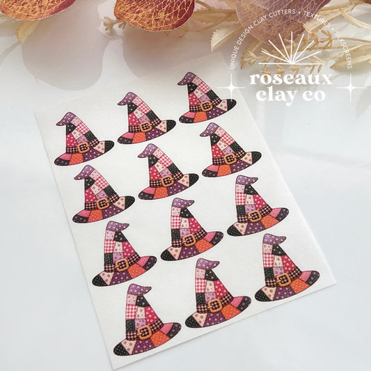 Patchwork Witch Hat Polymer Clay Transfer Paper & Matching Cutter