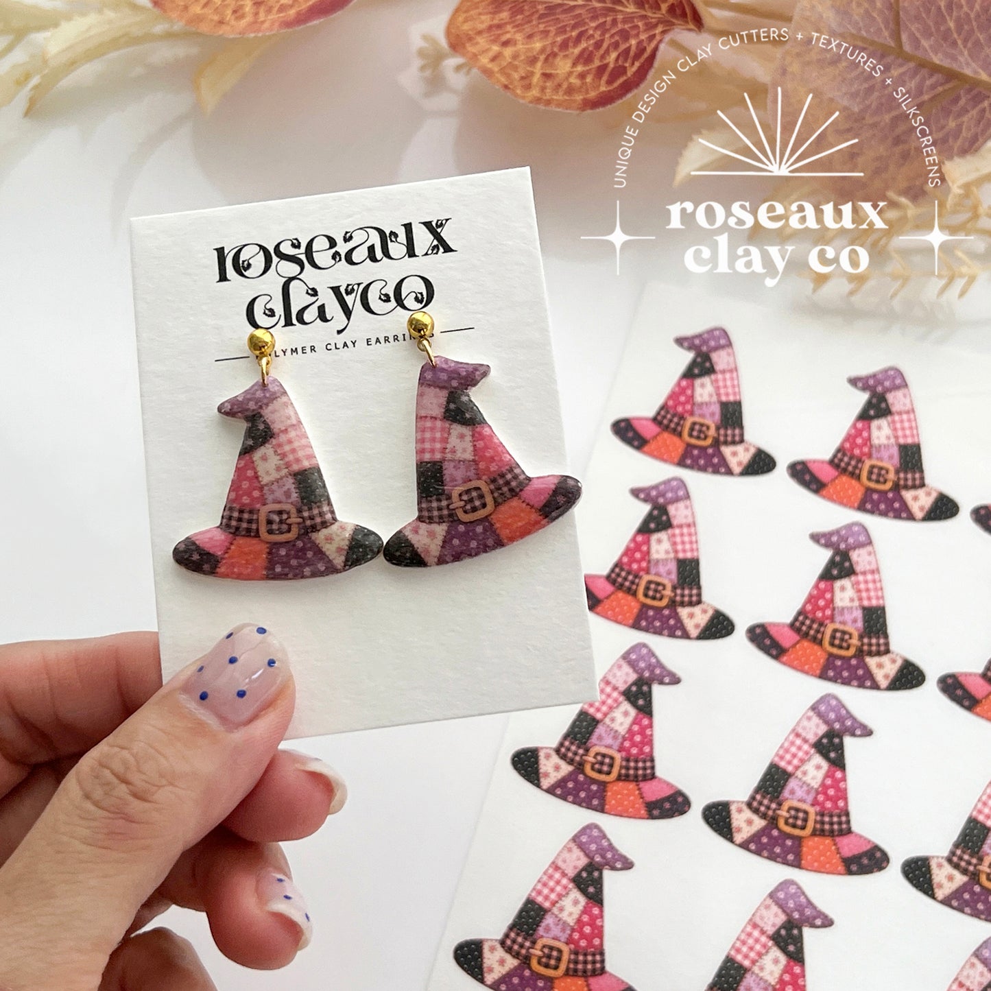 Patchwork Witch Hat Polymer Clay Transfer Paper & Matching Cutter