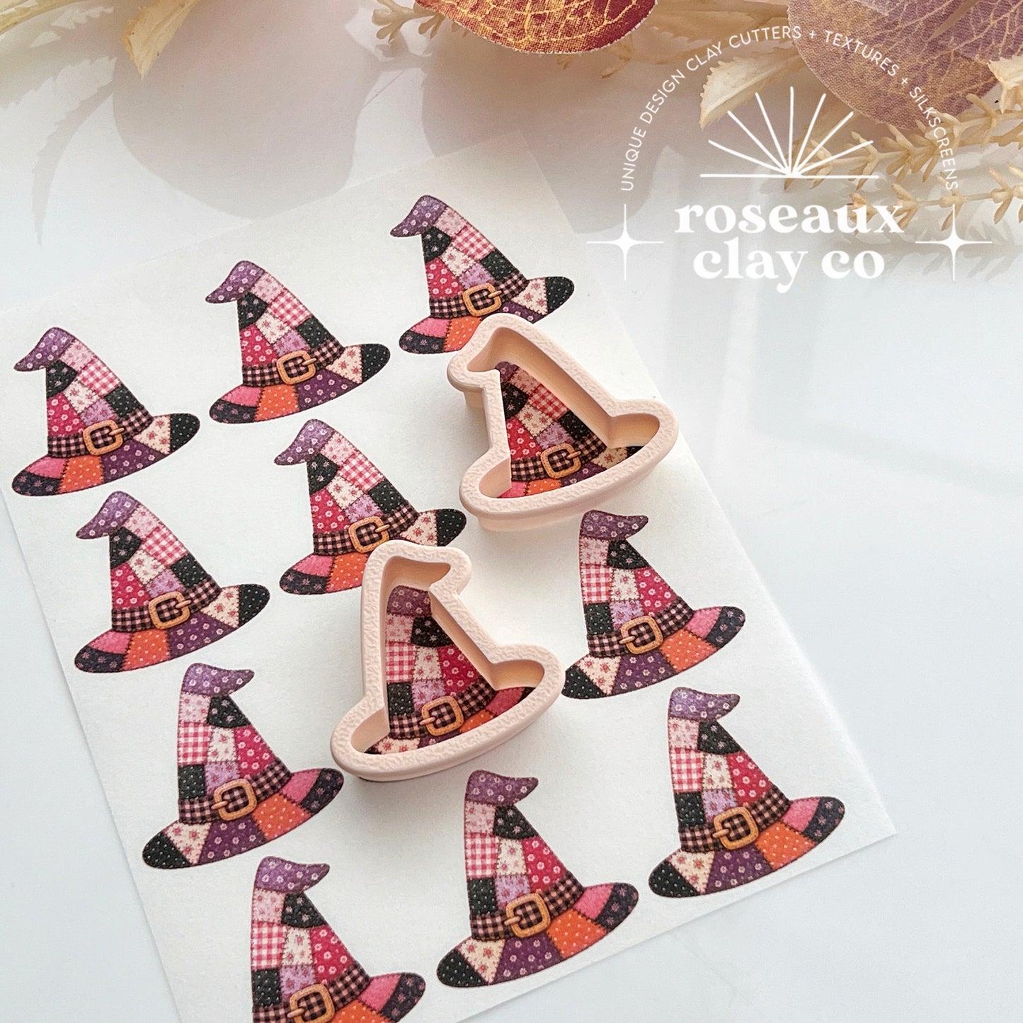Patchwork Witch Hat Polymer Clay Transfer Paper & Matching Cutter