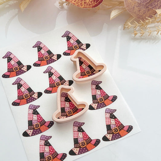 Patchwork Witch Hat Polymer Clay Transfer Paper & Matching Cutter