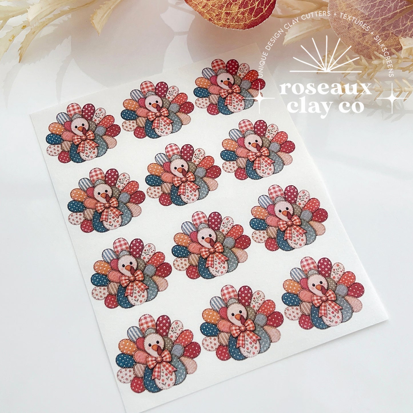 Patchwork Turkey Polymer Clay Transfer Paper & Matching Cutter