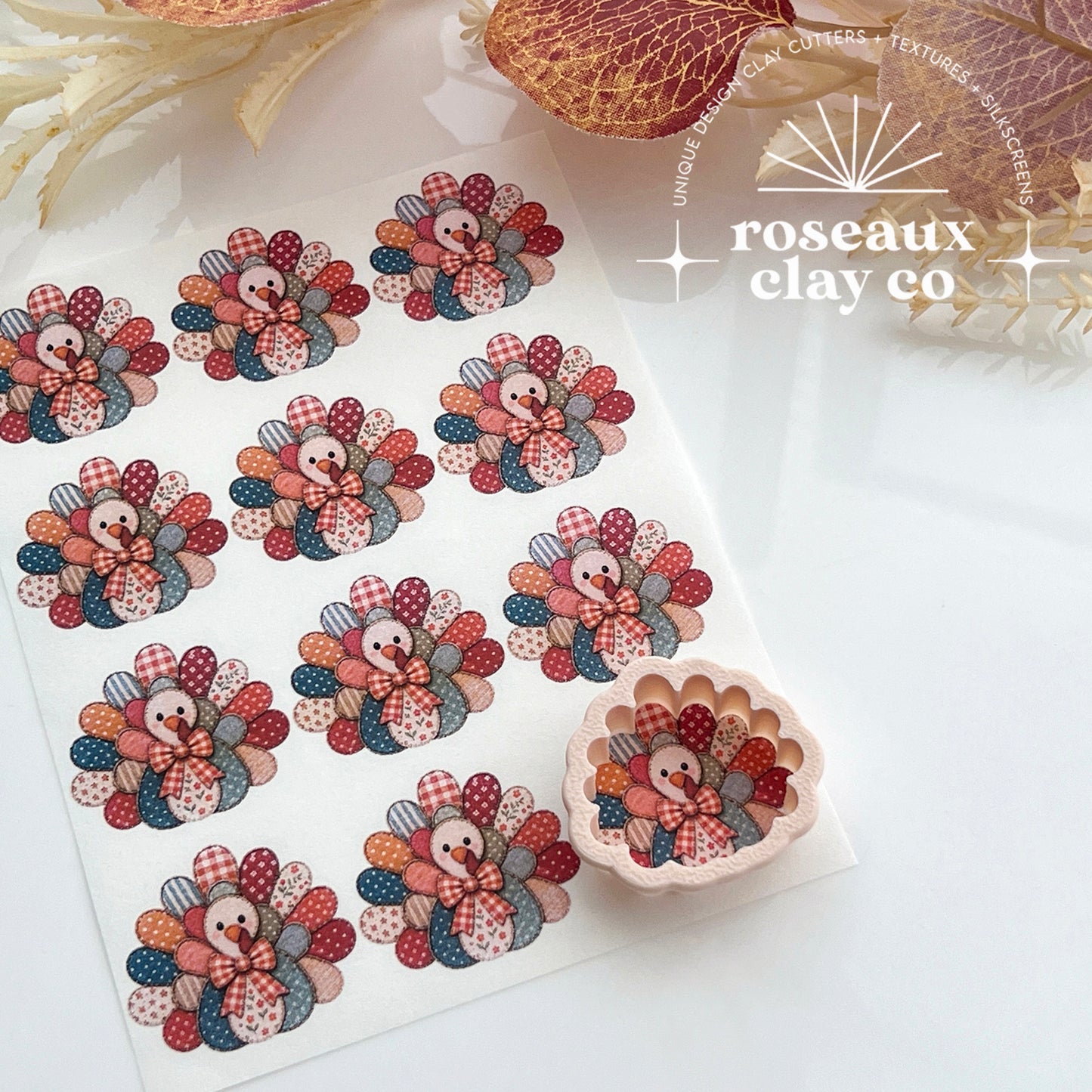 Patchwork Turkey Polymer Clay Transfer Paper & Matching Cutter