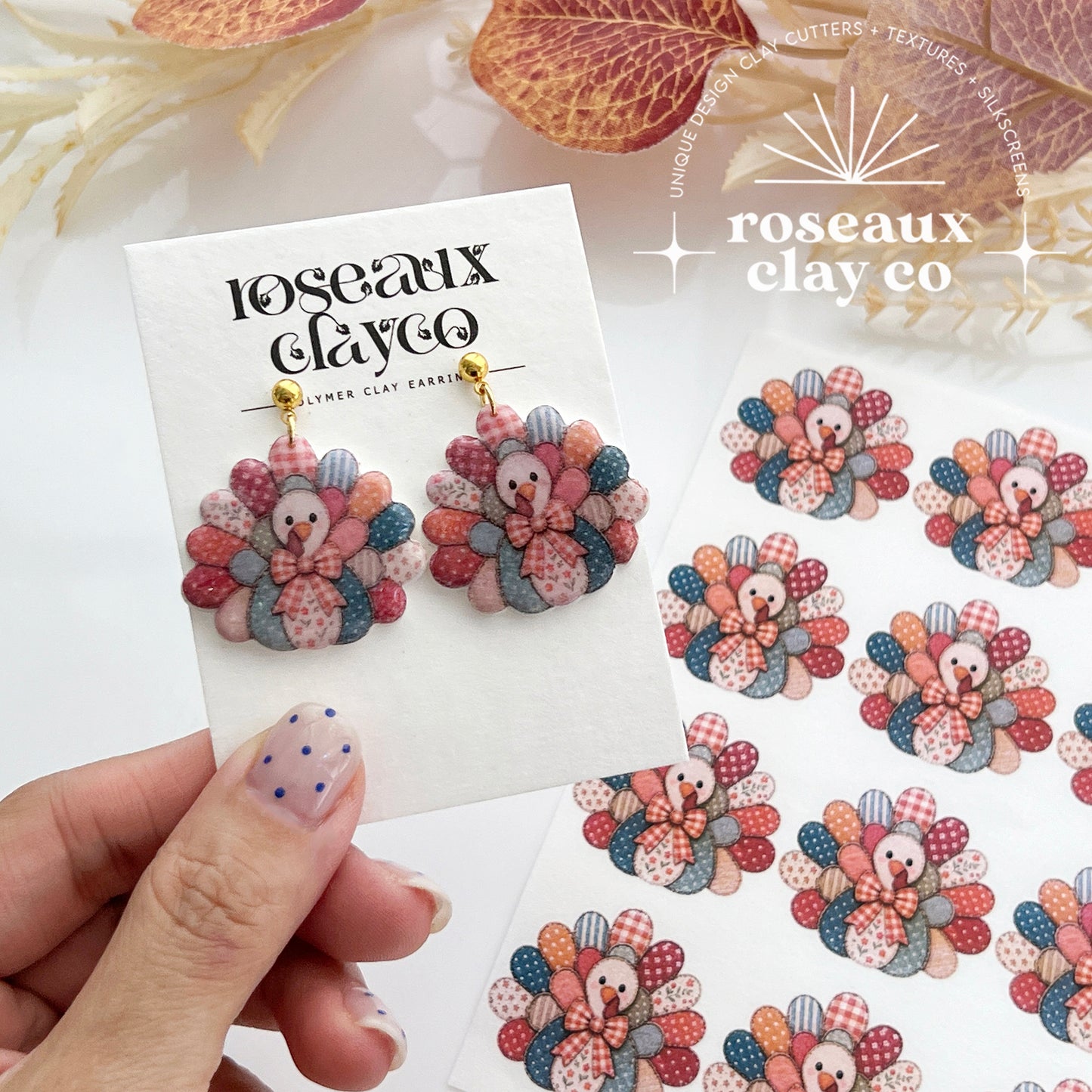 Patchwork Turkey Polymer Clay Transfer Paper & Matching Cutter