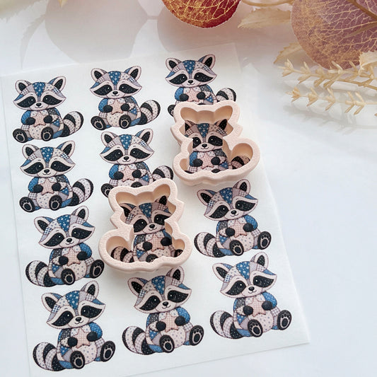 Patchwork Raccoon Polymer Clay Transfer Paper & Matching Cutter