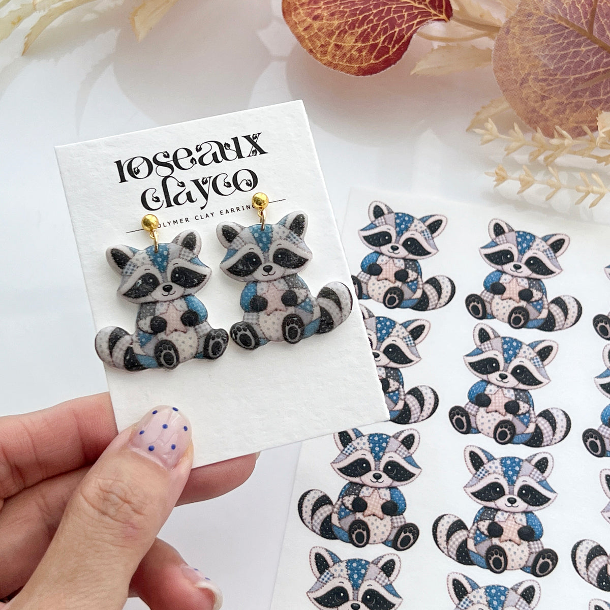 Patchwork Raccoon Polymer Clay Transfer Paper & Matching Cutter
