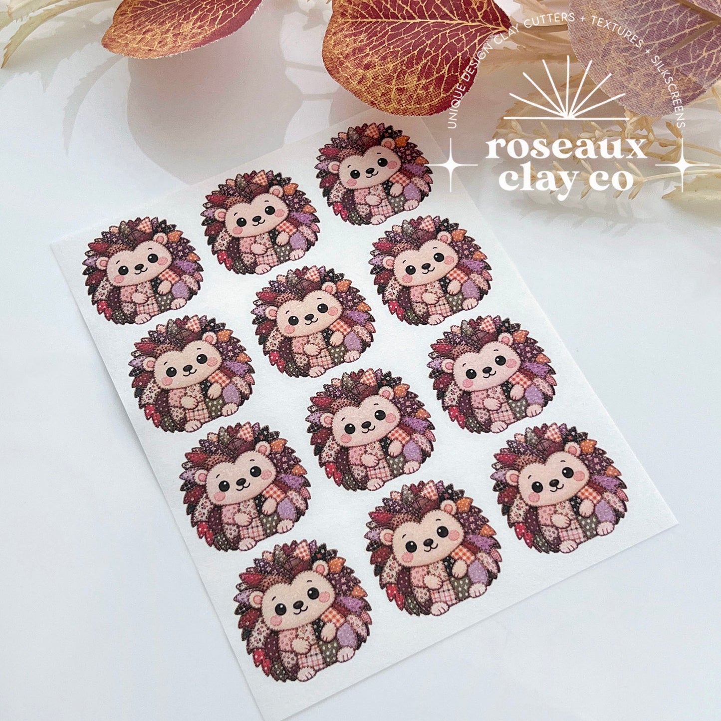 Patchwork Hedgehog Polymer Clay Transfer Paper & Matching Cutter